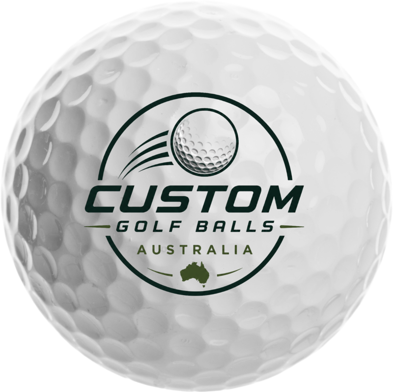 Golf ball printed with the Custom Golf Balls Australia logo